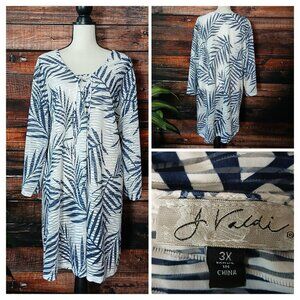 J Valdi Plus Size 3X Tunic Top Swim Cover Lace Front Sheer 3/4 Sleeve Palm Leaf